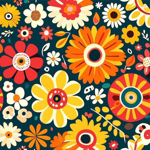 Vintage floral background hand drawn retro flower seamless pattern