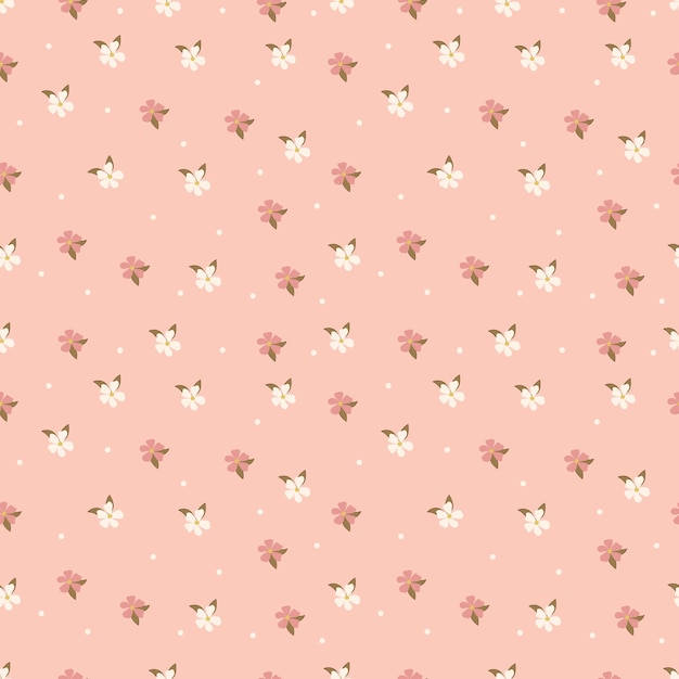 Vintage floral background with white flowers green leaves pink background Seamless pattern for design and fashion printsStock vector illustration