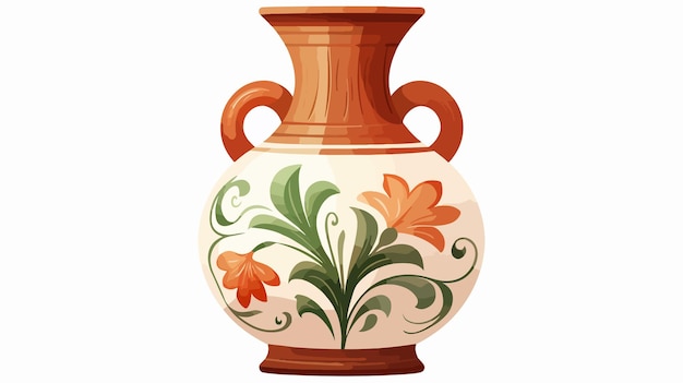 Vintage Floral Cartoon Vessel on Isolated White Background