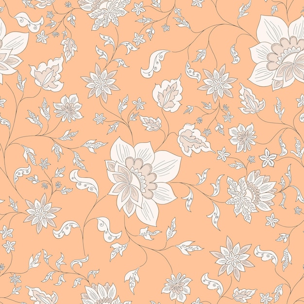 Vintage Floral Pattern on Pastel Peach Background