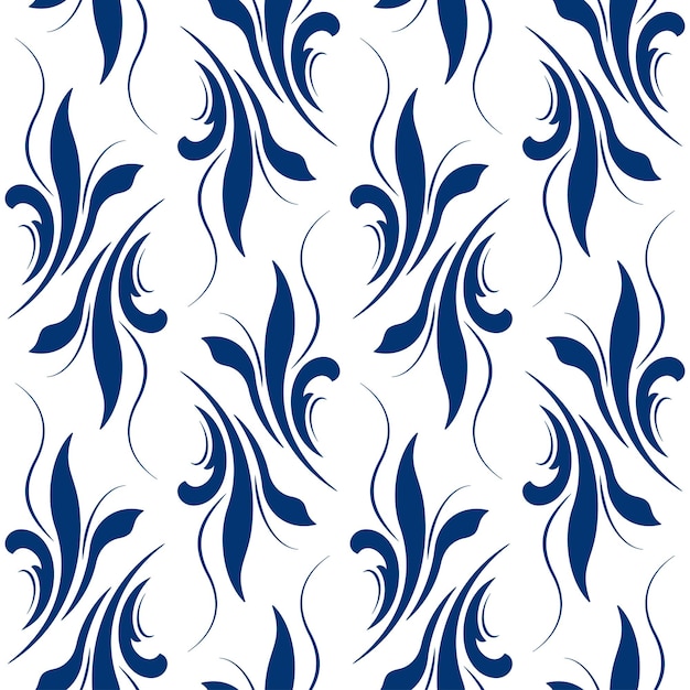 Vector vintage floral seamless pattern blue leaves on white background folk floral ornament vector