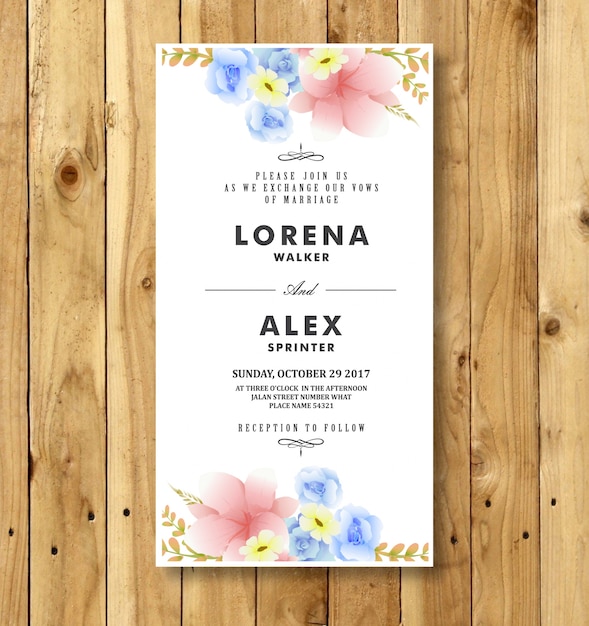 Vintage Floral Wedding Invitation Card Template