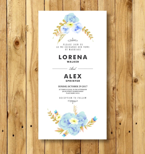 Vintage Floral Wedding Invitation Card Template