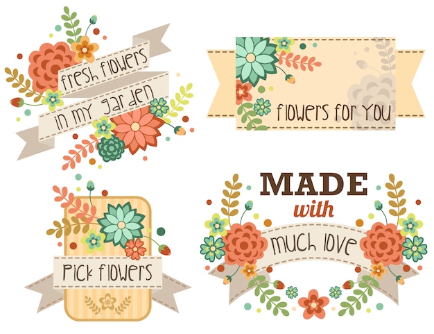 Vintage Flower Banner Vector Set