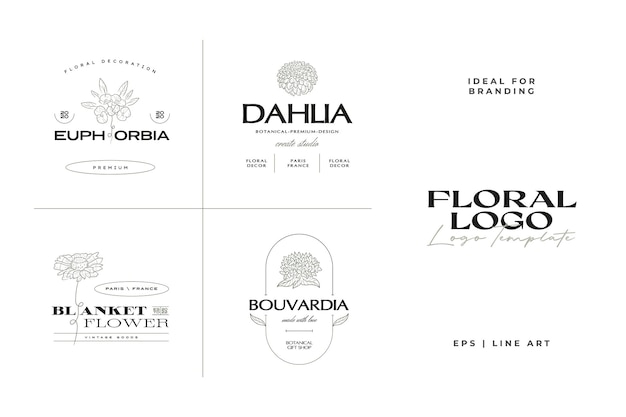 Vintage Flower logo template collection illustration for branding