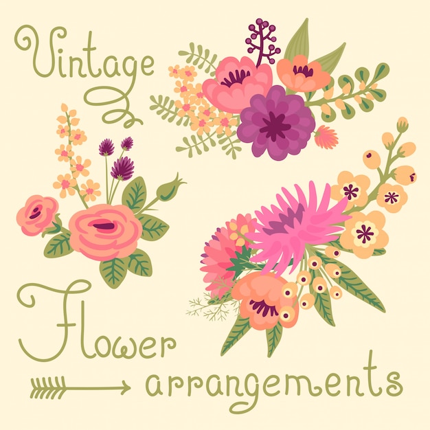 Vintage flowers. Cute bouquets for design. 