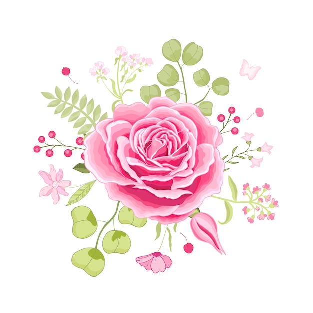 Vintage flowers set over white background The rose elegant card Beautiful bouquet of pink flowers