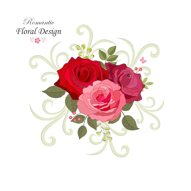 Vintage flowers set over white background The rose elegant card Beautiful bouquet of pink flowers