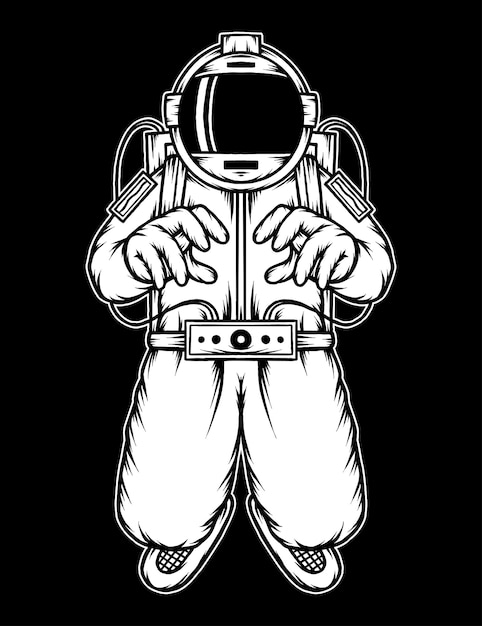 Vintage flying astronaut in space. Premium vector