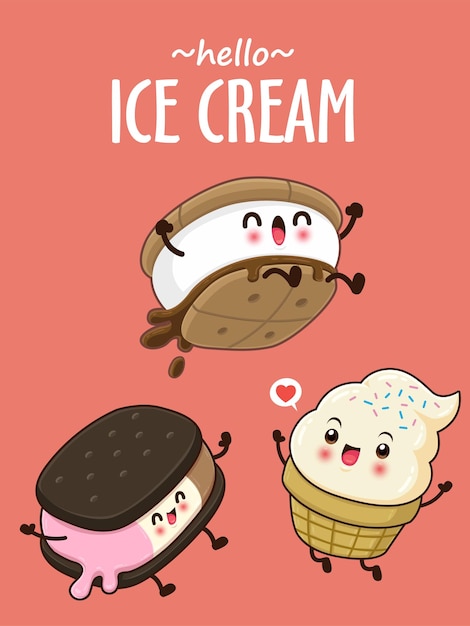 Vintage food poster design with vector ice cream character