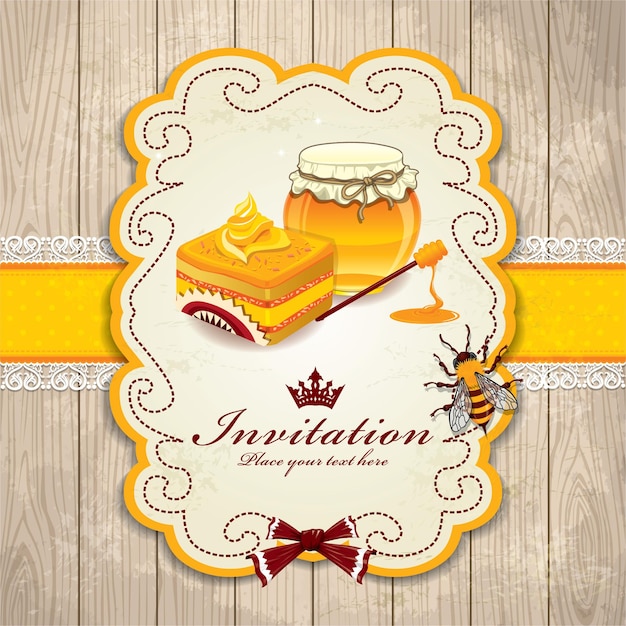 Vector vintage frame with honey set template