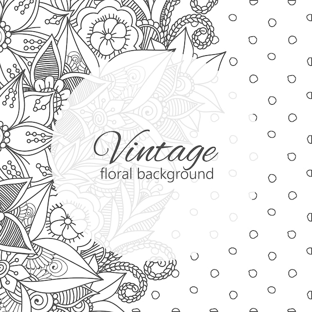 Vintage frame with zentangle flowers