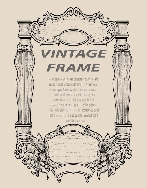 Vintage frames in baroque antique style engraving retro frames ornament