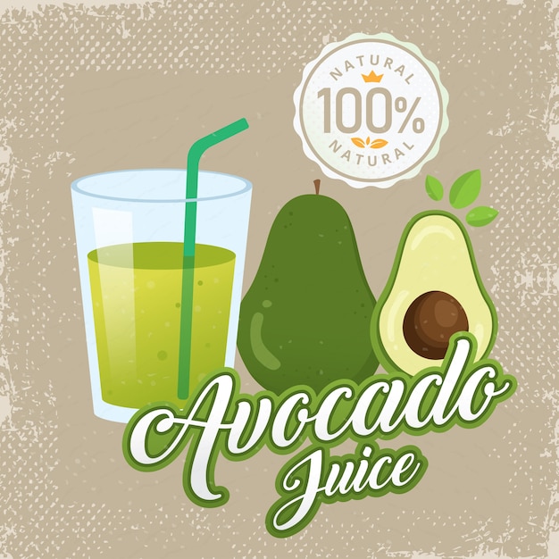 Vintage fresh avocado juice vector illustration