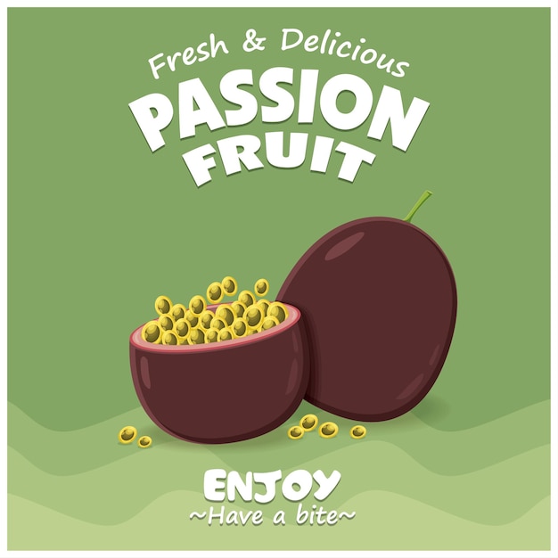 Vintage fruit poster design with vector passion fruit