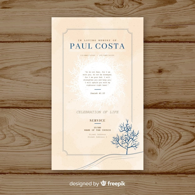 Vector vintage funeral card template