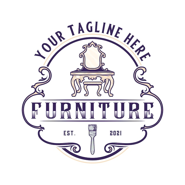 vintage furniture logo design. vintage ornament table concept, for interior and furniture business