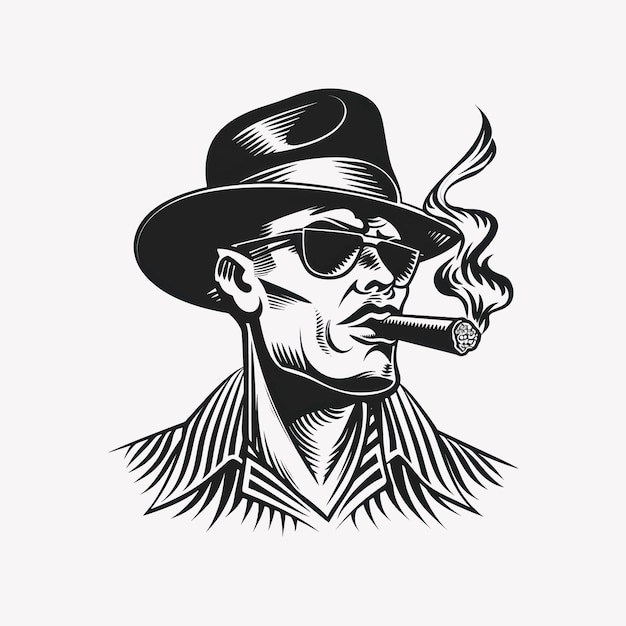 Vintage gangster smoking cigar illustration