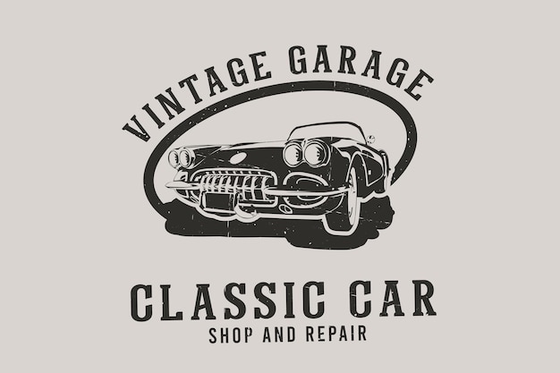 Vintage garage classic car shop and repair silhouette design