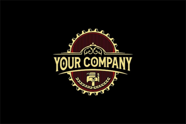 Vintage gear machinery logo label business branding template