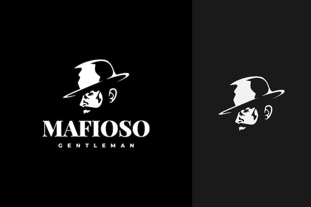 Vintage gentleman mafia with fancy hat logo design in silhouette style