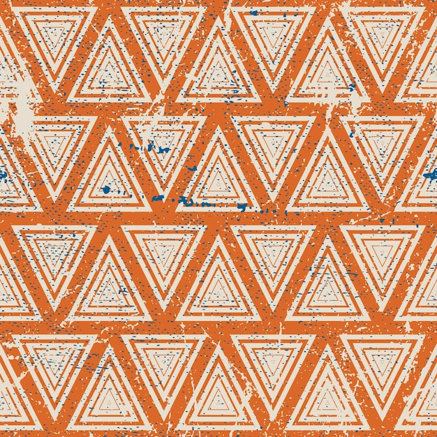 Vintage geometric seamless pattern, old vector repeat background with aged grunge dirty texture.