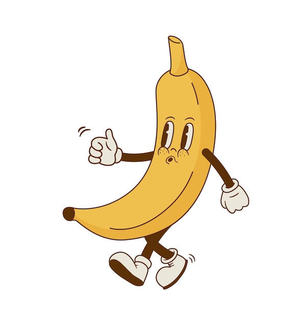 Vintage going banana mascot vector illustration Happy retro cartoon tropical fruit character