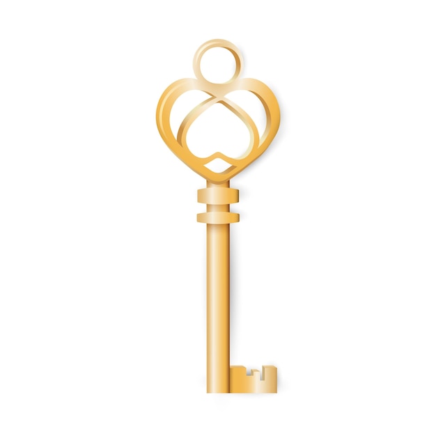 Vintage gold key insulated on white background Vector illustration in realistic style