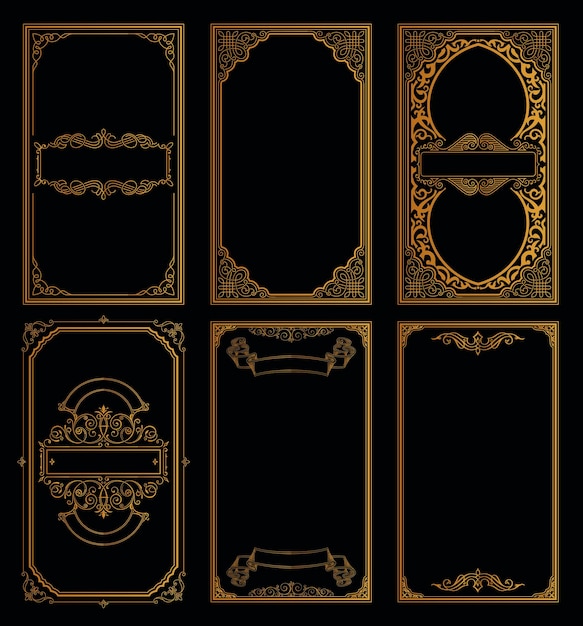 Vintage golden retro cards set Template calligraphic frames and engraving flourishes design