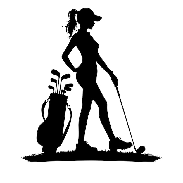 Vintage golf elements collection Vector golf swing player pose vector silhouette