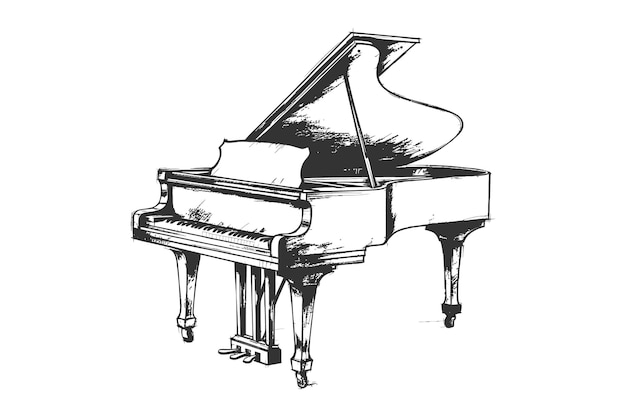 Vintage grand piano hand drawn sketch Vector illustration design