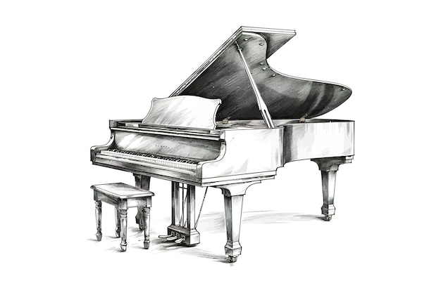 Vintage grand piano hand drawn sketch Vector illustration design