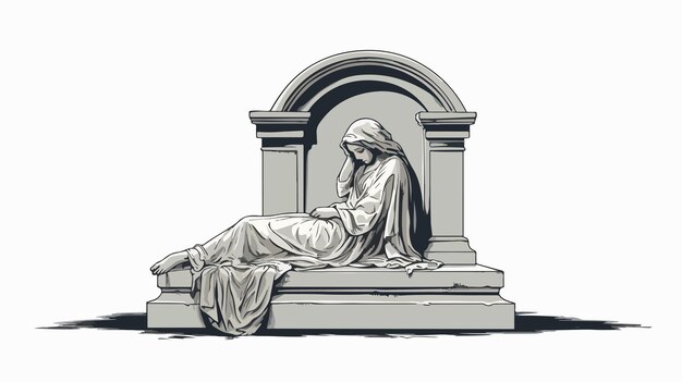 Vector vintage gravestone sculpture of woman in grief