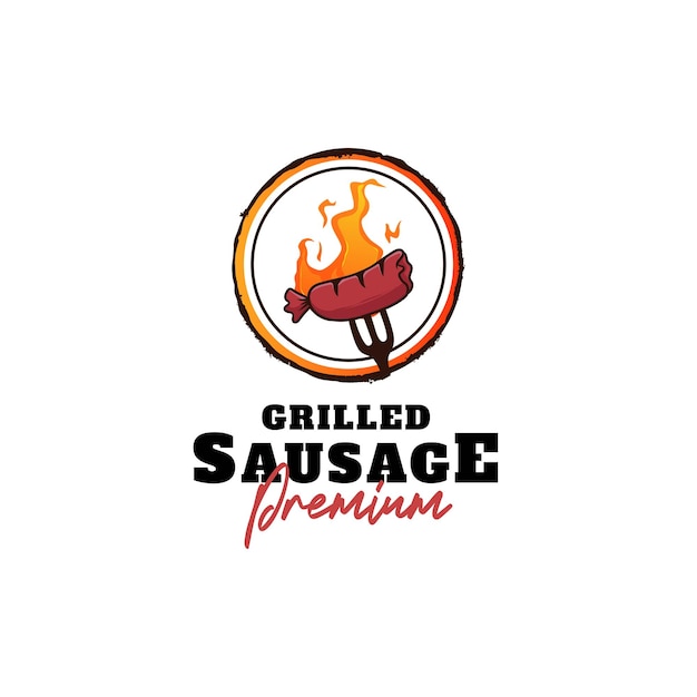 Vintage grilled sausage emblem logo template