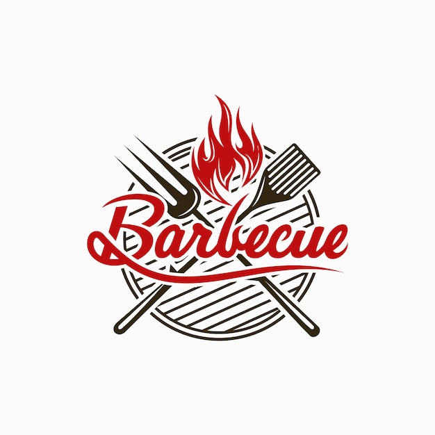 Vintage Grills barbecue with fork and fire flame logo