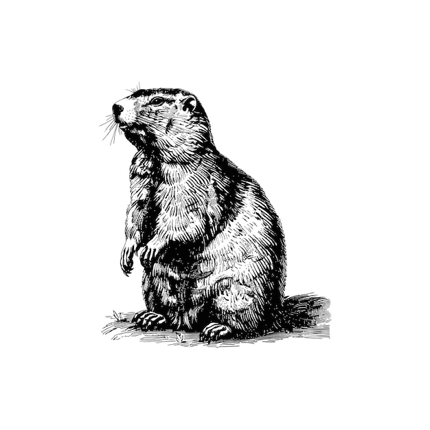 Vector vintage groundhog standing illustration in black and white vector illustration design