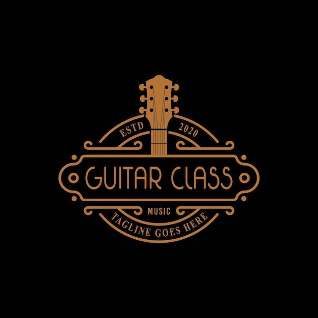 Vintage Guitars Logo with Abstract and Black Background