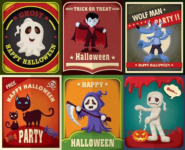 Vintage Halloween poster design set