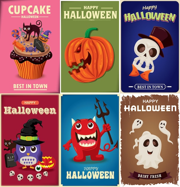 Vintage Halloween poster design set