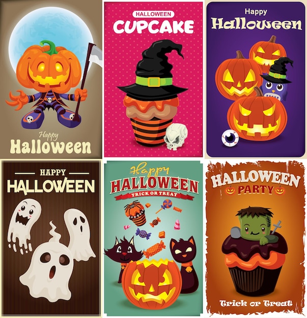 Vintage Halloween poster design set