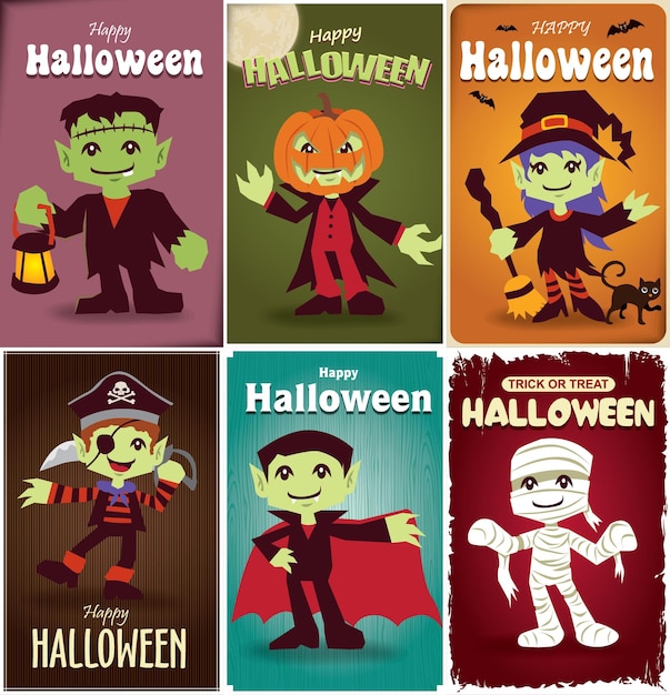 Vintage Halloween poster design set