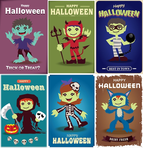 Vintage Halloween poster design set