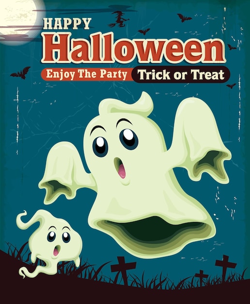 Vintage Halloween poster design with ghost