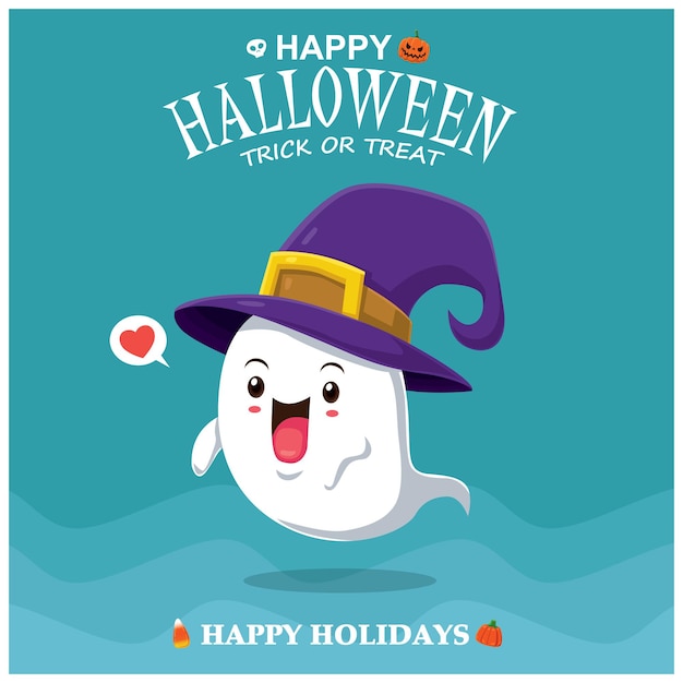 Vintage Halloween poster design with vector ghost character