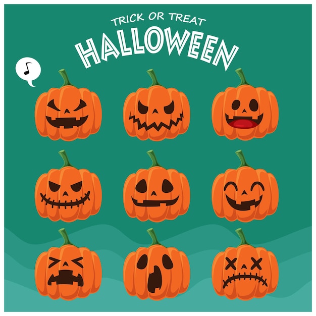 Vintage Halloween poster design with vector jack o lantern character