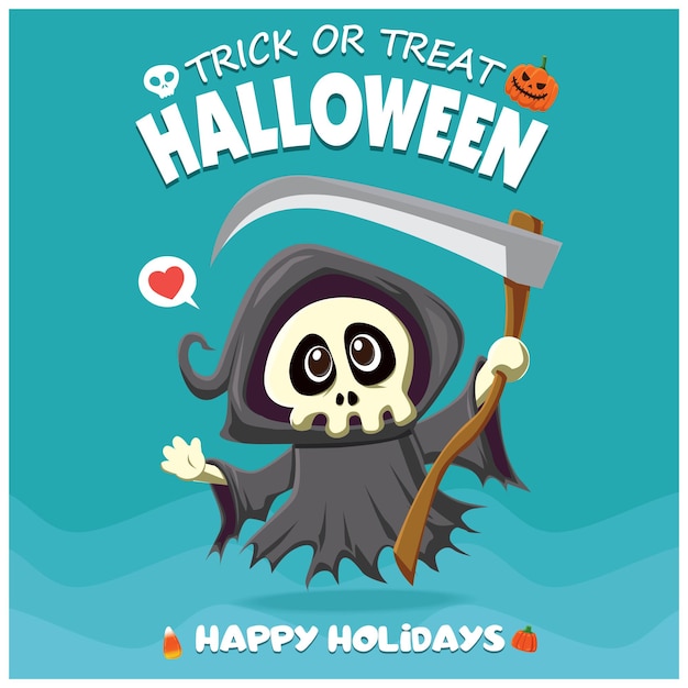 Vintage Halloween poster design with vector reaper character