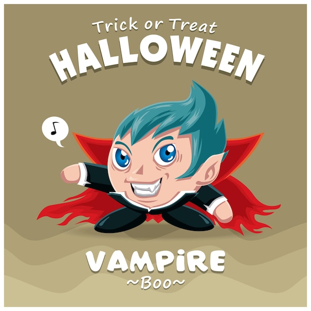 Vintage Halloween poster design with vector vampire character.