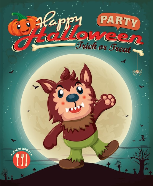 Vintage Halloween poster design with wolfman