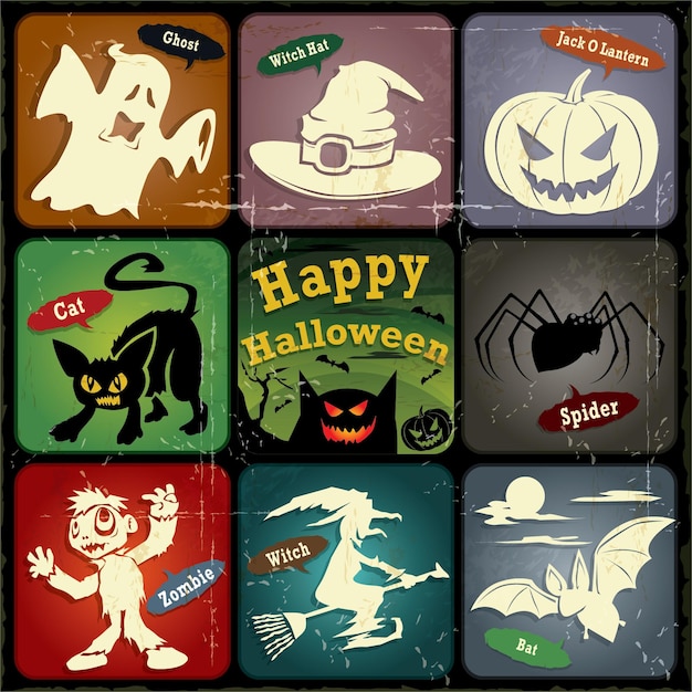 Vintage halloween poster label design set