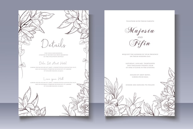 Vintage Hand Drawing Floral Wedding Card Set